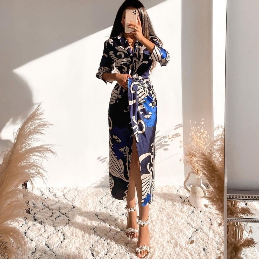 Zara Printed Wrap Shirt Dress